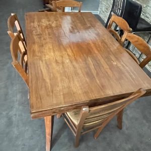 Table rectangle en palissandre Art déco avec ses 6 chaises paillées