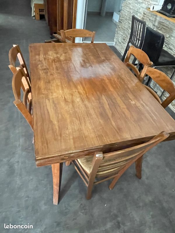 Table rectangle en palissandre Art déco avec ses 6 chaises paillées